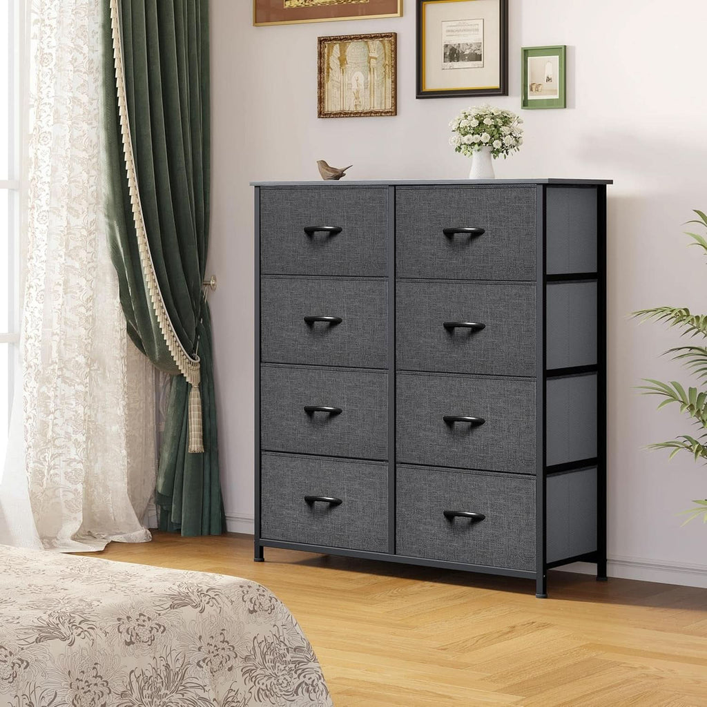 Tall Dresser With 8 Drawers And Fabric Bins For Bedroom