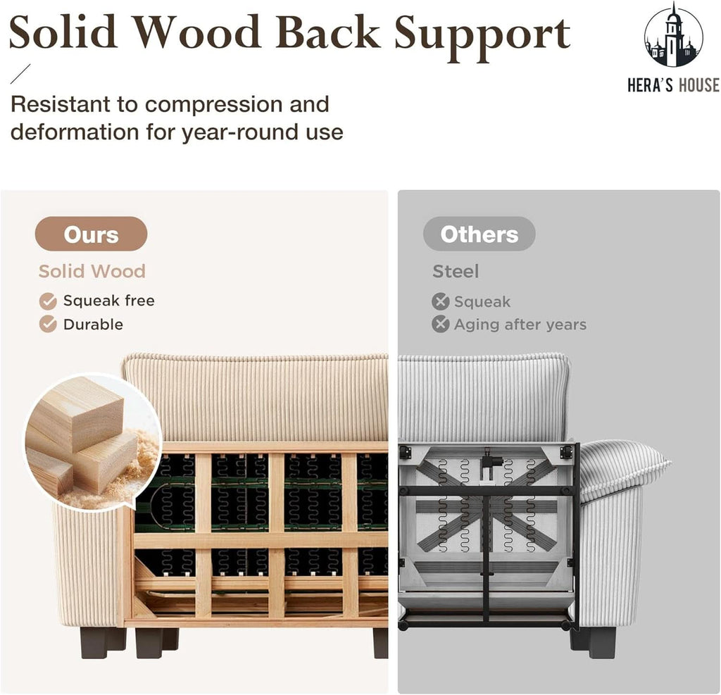 Modular Corduroy Beige Three Piece Sofa Set For Living Room