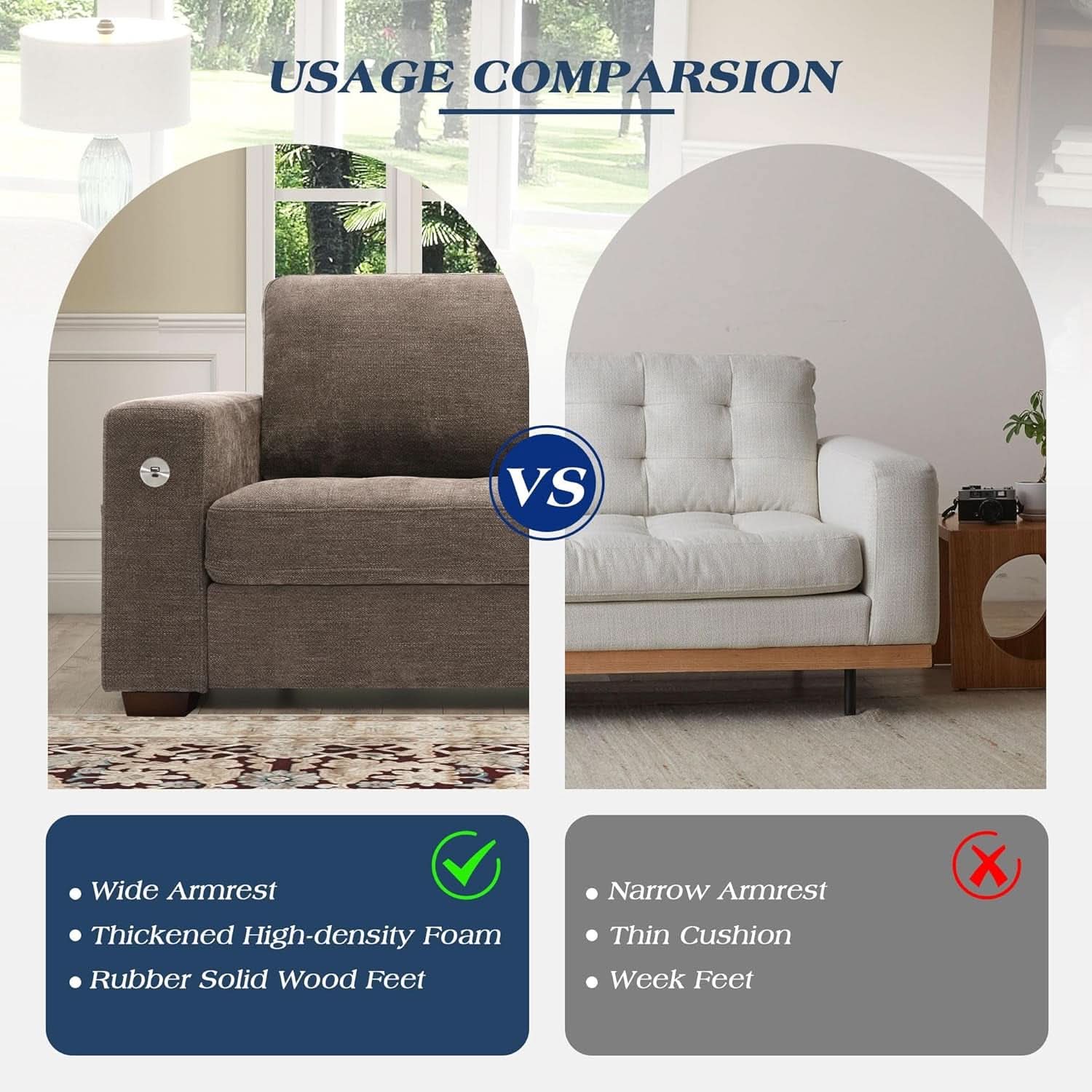 89 Inch Chenille Sofa Set With USB Charging For Living Room