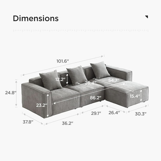 Grey Modular Sectional Sofa Set With Ottoman And Chaise
