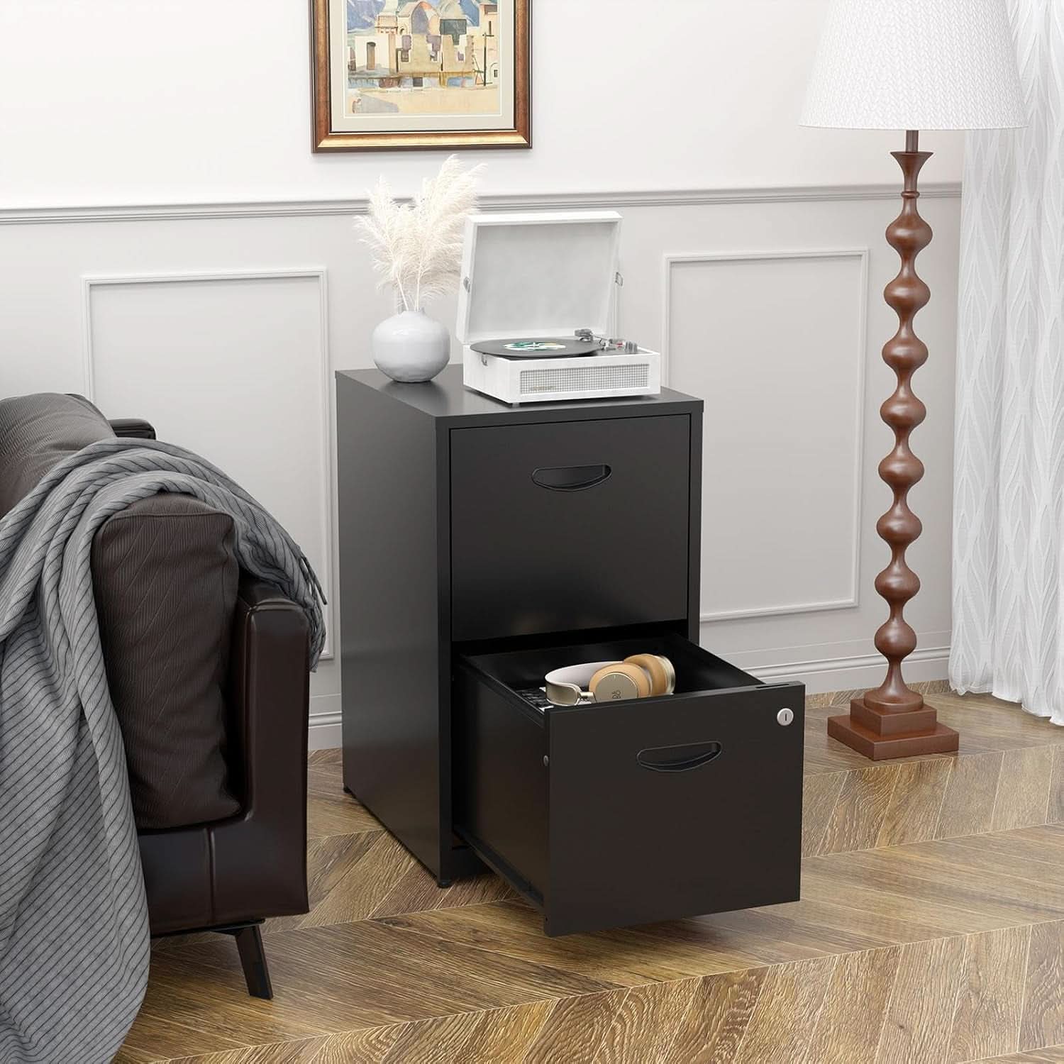 2 Drawer Metal File Cabinet With Lock Black 18 Inch Depth Vertical Filing Cabinet For Home Office Letter Size