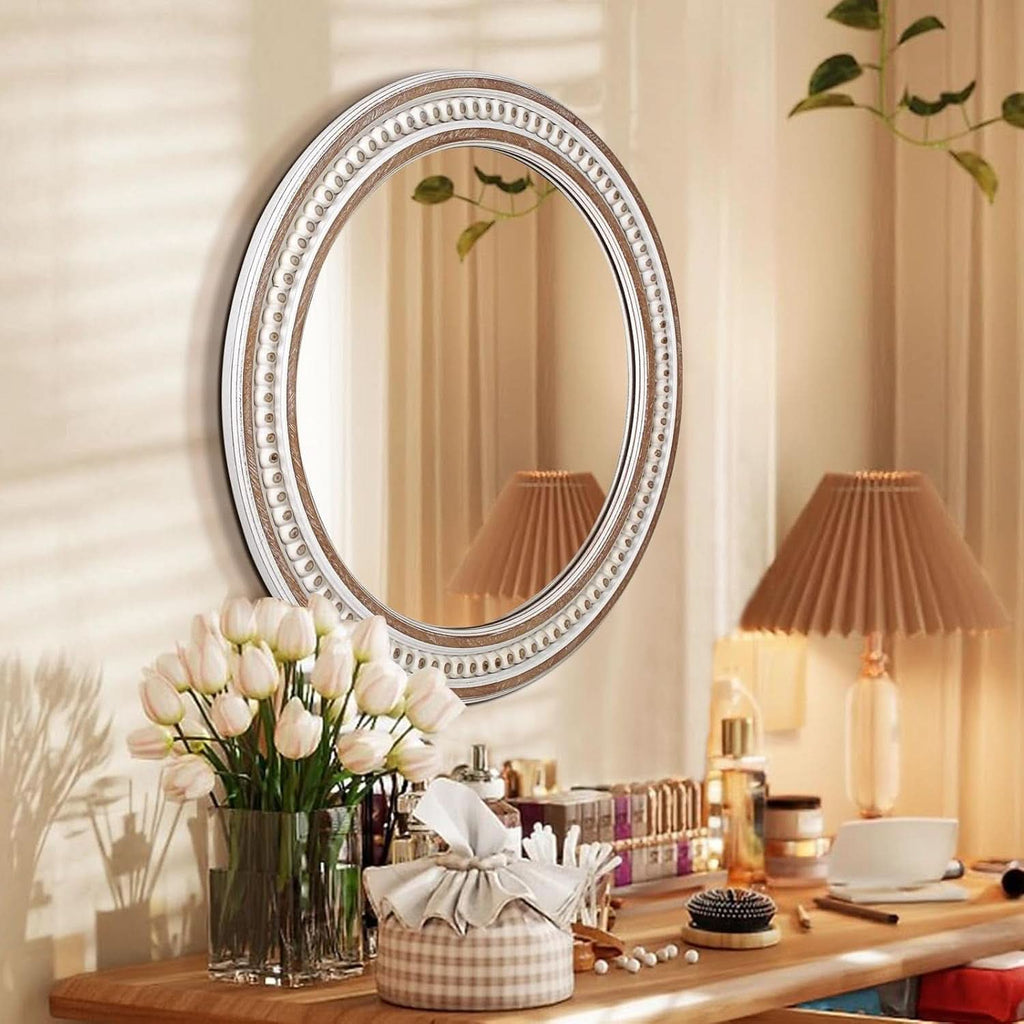 24 Inch Round Wood Bathroom Mirror Rustic Farmhouse Frame