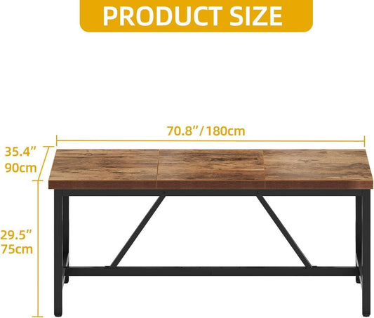 70.8 Inch Solid Wood Dining Table For 6 To 8 People