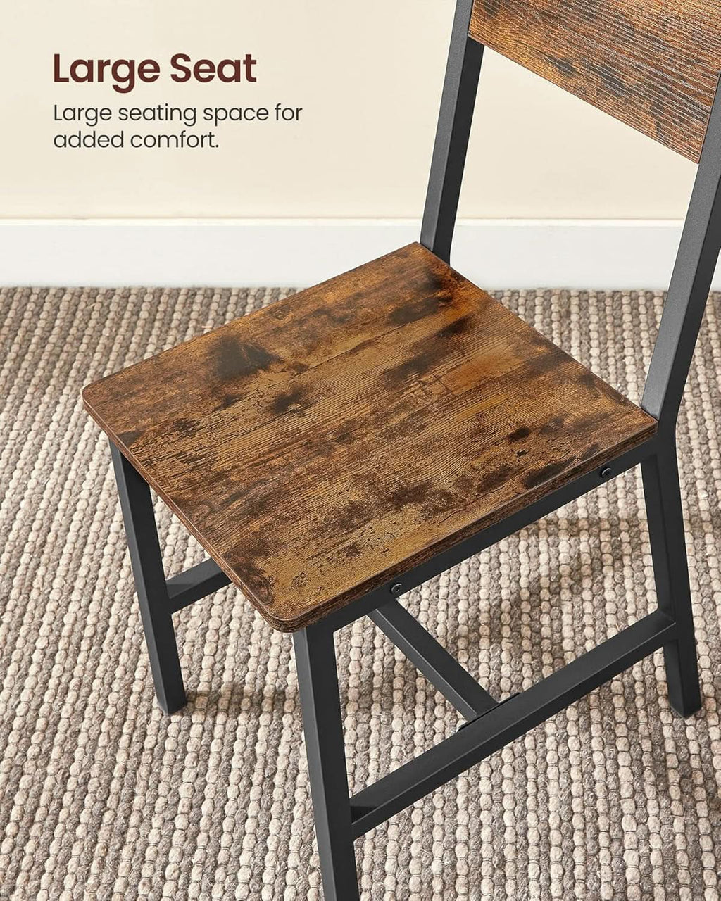 Dining Chair Set of 4 Rustic Brown Chairs With Metal Frame