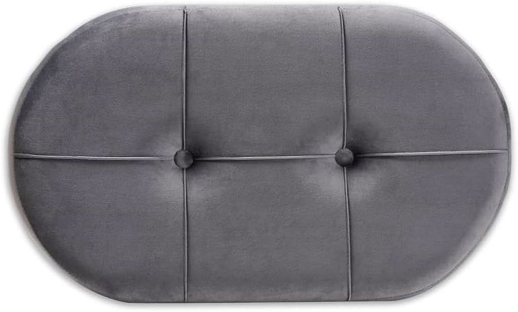 Greyish Velvety Upholstered Wood Ottoman Mid Century