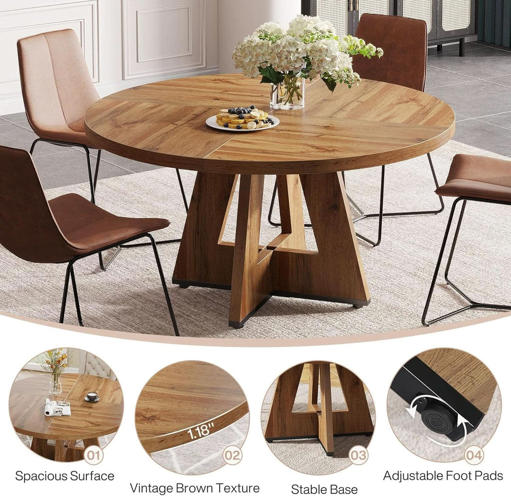 Round 47 Inch Farmhouse Dining Table For Four Kitchen Living Room Wood