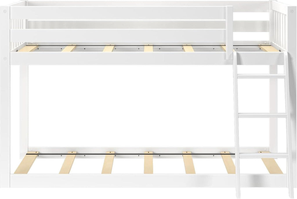 White Twin Low Bunk Bed Solid Wood Frame For Kids Safe