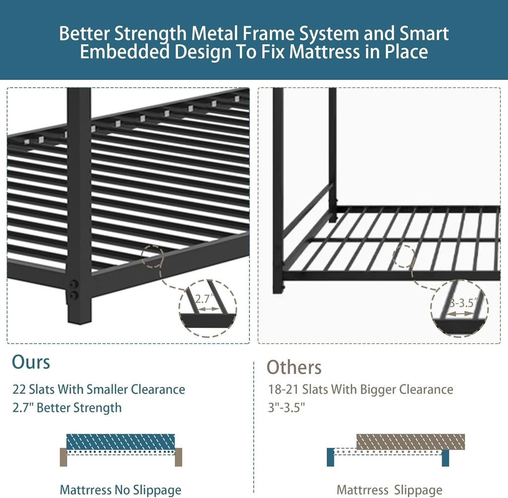 Twin Bunk Bed Black With Stable Ladder For Adults And Teens