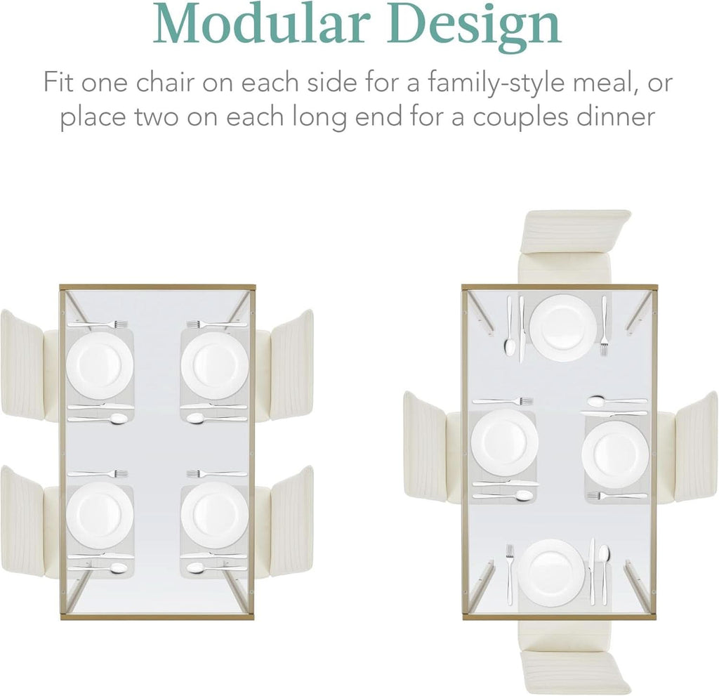 Ivory Gold 5 Piece Glass Dining Set With Upholstered Chairs