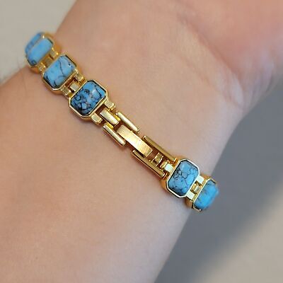 Gold Tone Magnetic Faux Turquoise Link Bracelet