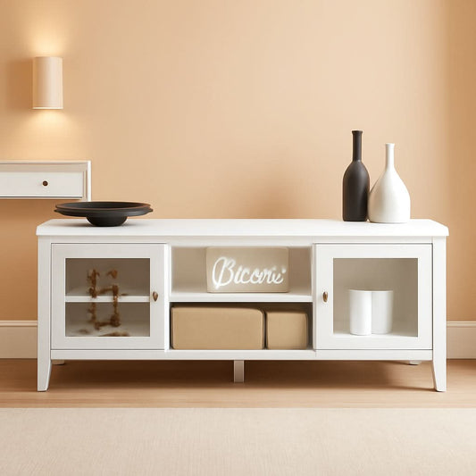 55 Inch TV Stand White With Storage Shelves And Cubbies