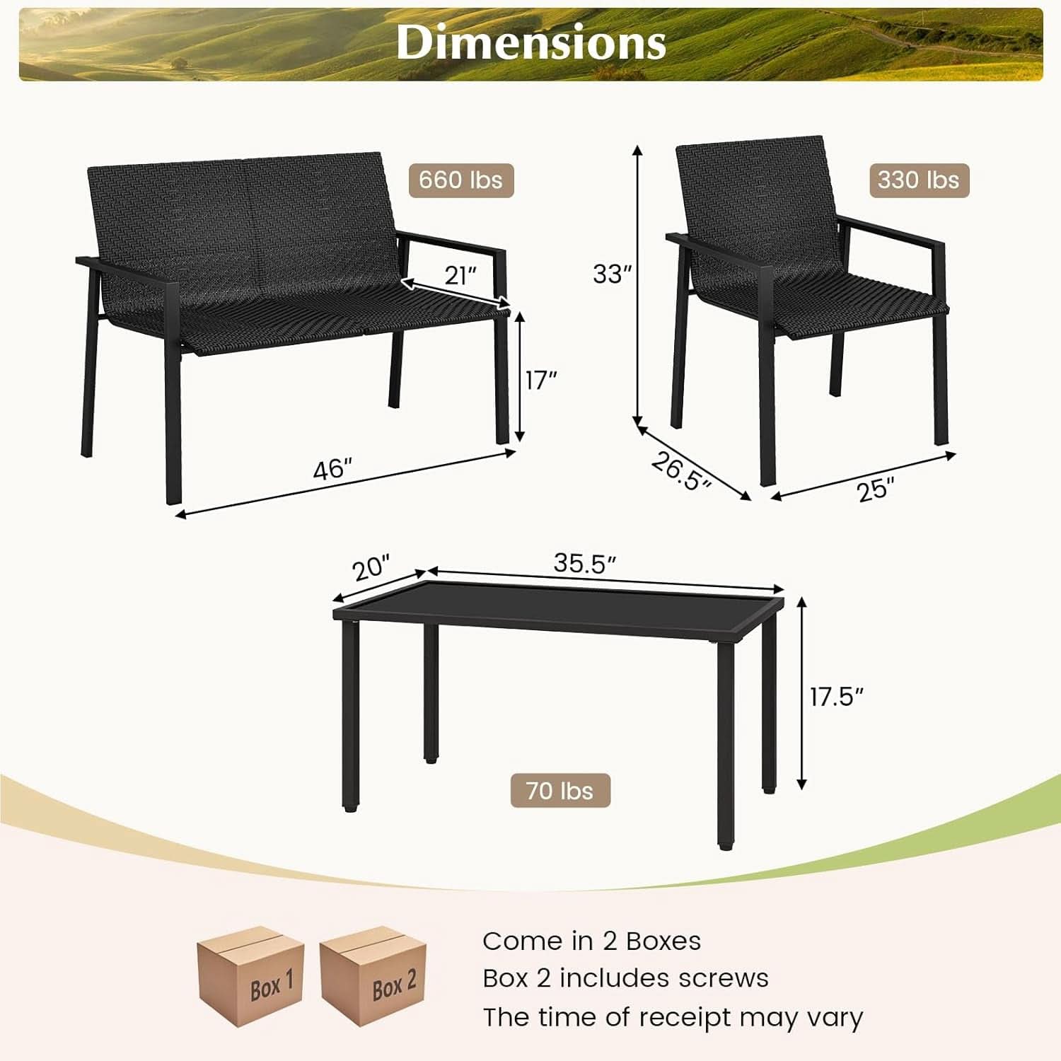 4 Piece Wicker Patio Conversation Set Black Coffee Table