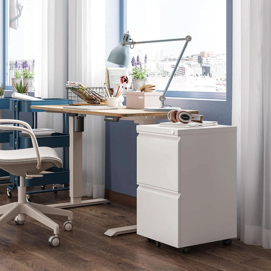 White Metal Mobile Filing Cabinet With Lock And Drawers