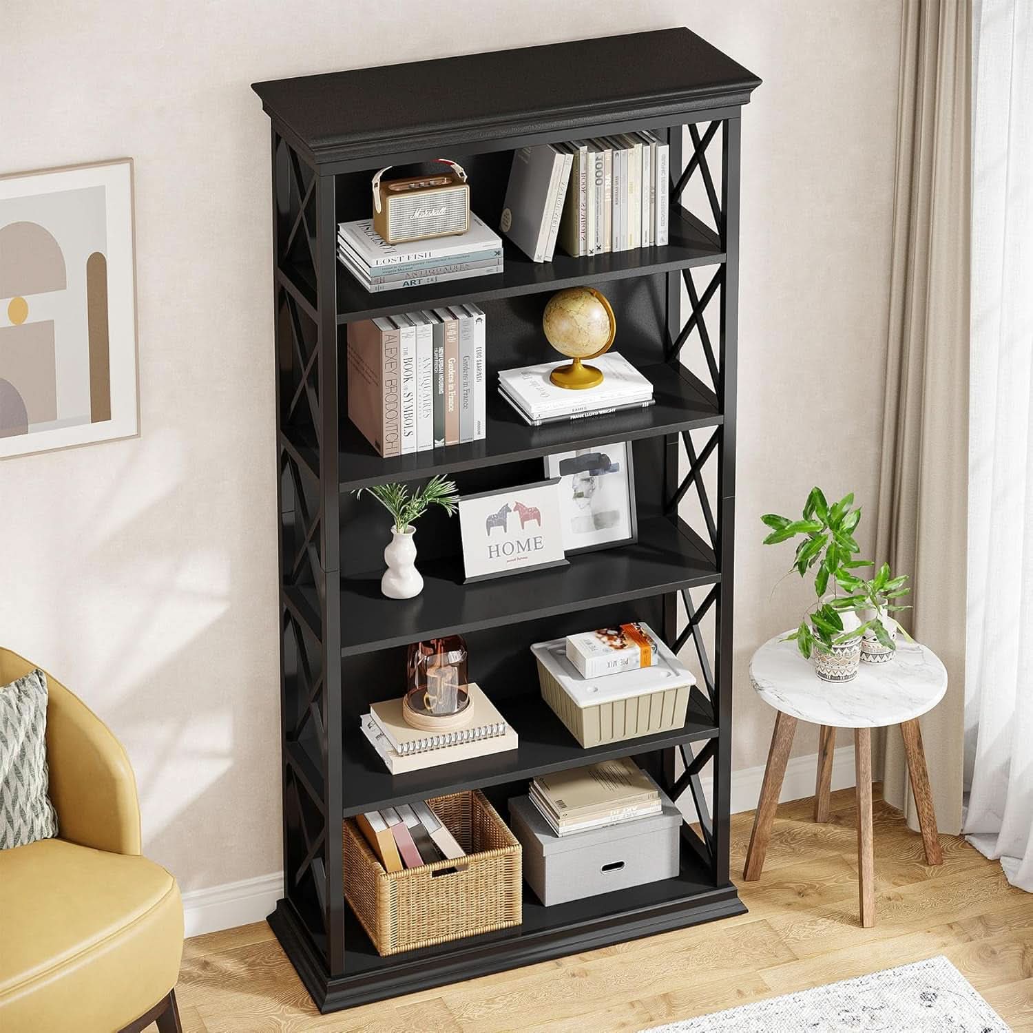 71 Inch 6 Tier Industrial Bookcase Floor Standing All Black
