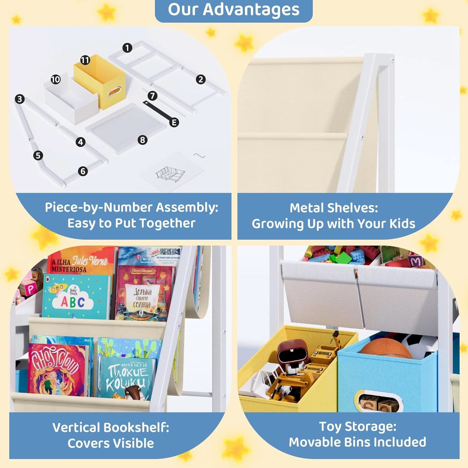 Kids Bookshelf Toy Storage Organizer With 6 Toy Bins