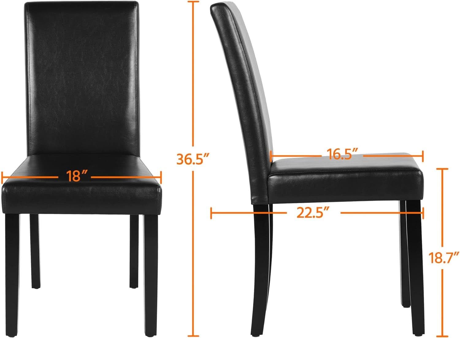 Dining Chair Set Of 4 PU Leather Upholstered Chairs With Solid Wood Legs Black
