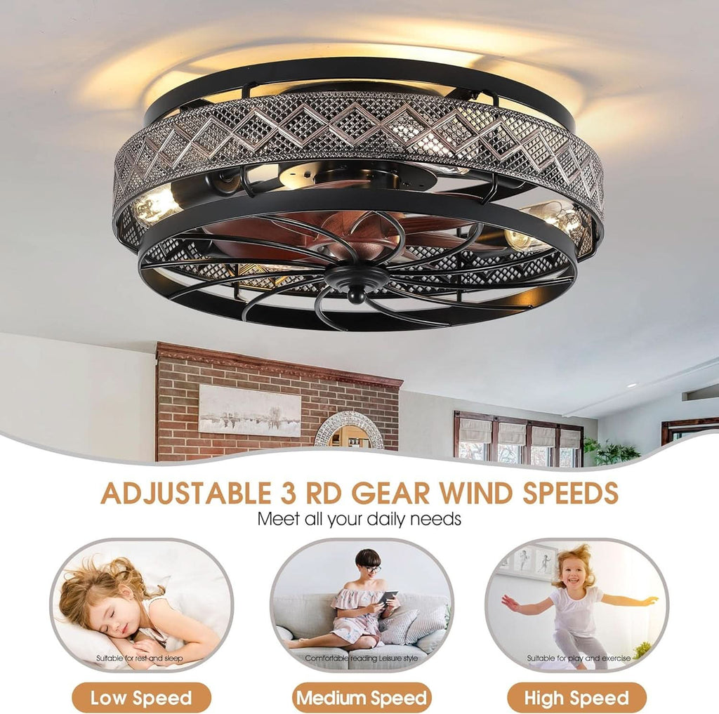 18 Inch Industrial Caged Ceiling Fan With Light Remote