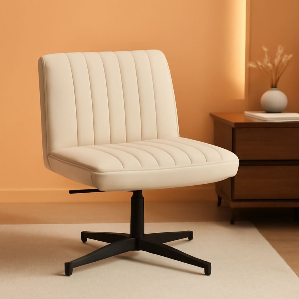 Criss Cross Armless Office Chair Beige Height Adjustable