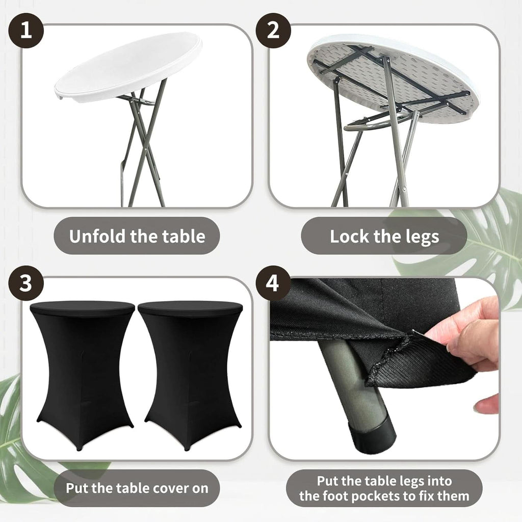 32-Inch Round Folding High Top Cocktail Tables with Black Spandex Covers, Set of 2