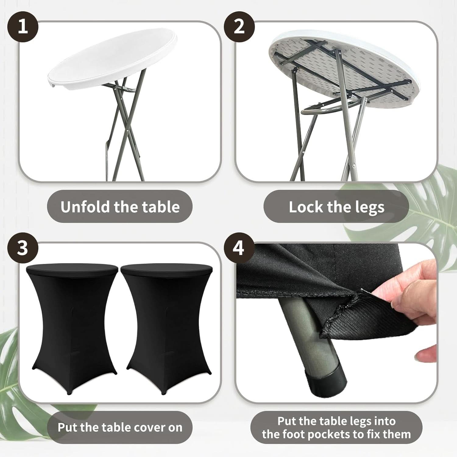 32-Inch Round Folding High Top Cocktail Tables with Black Spandex Covers, Set of 2
