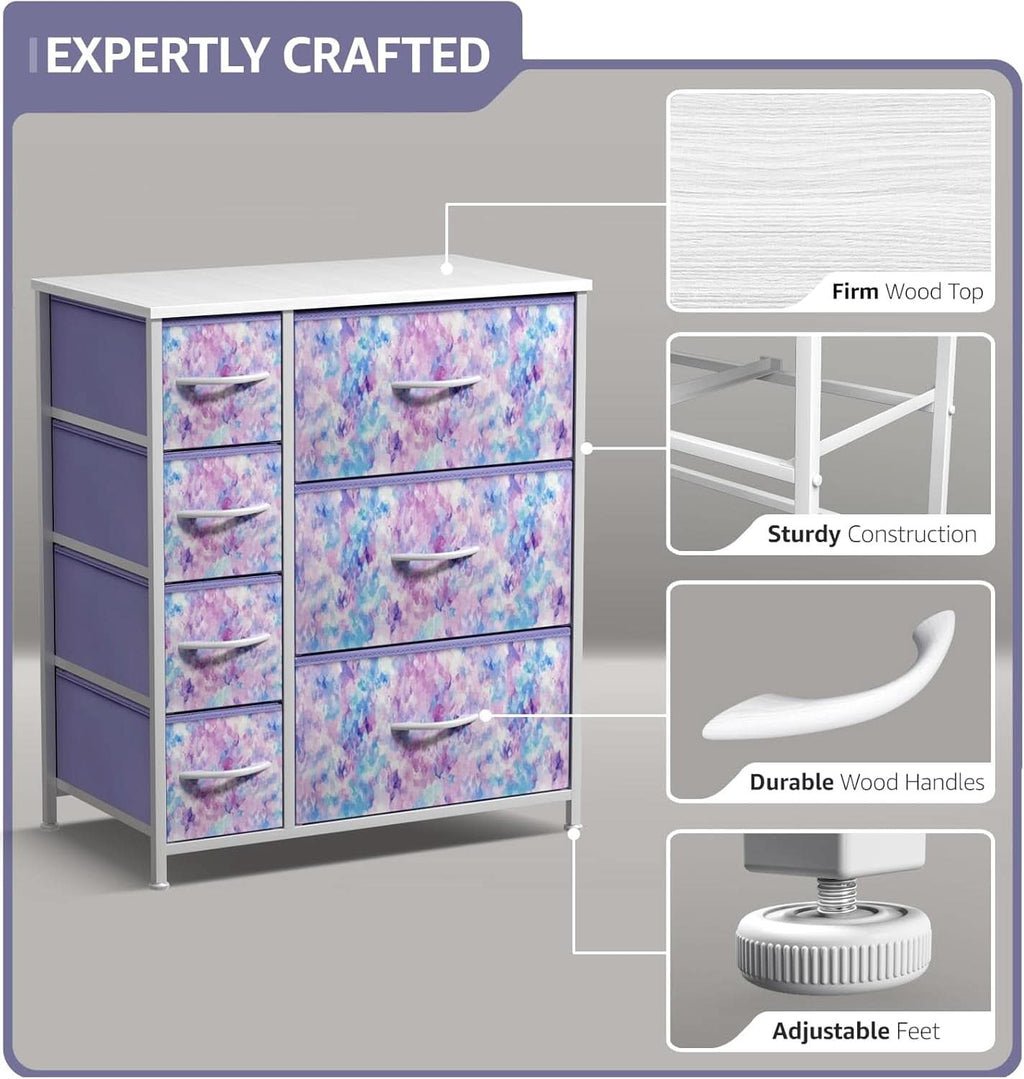 Kids Dresser With 7 Drawers And Fabric Bins Included
