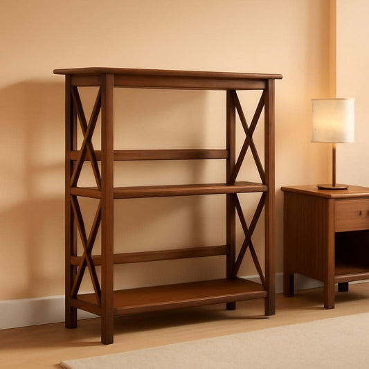 Shelf Bookcase With X Design Three Shelf Storage For Books