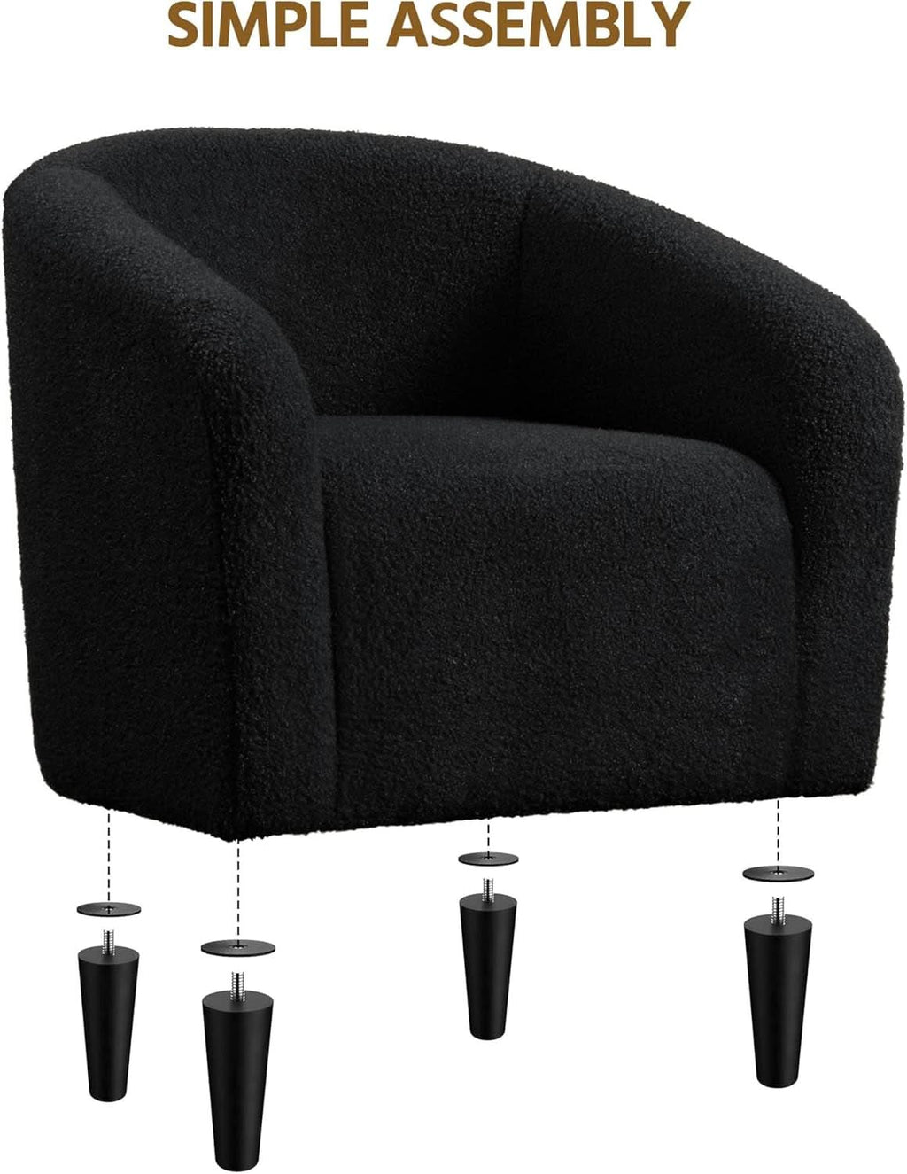 Black Boucle Armchair Club Chair Cushioned Comfort