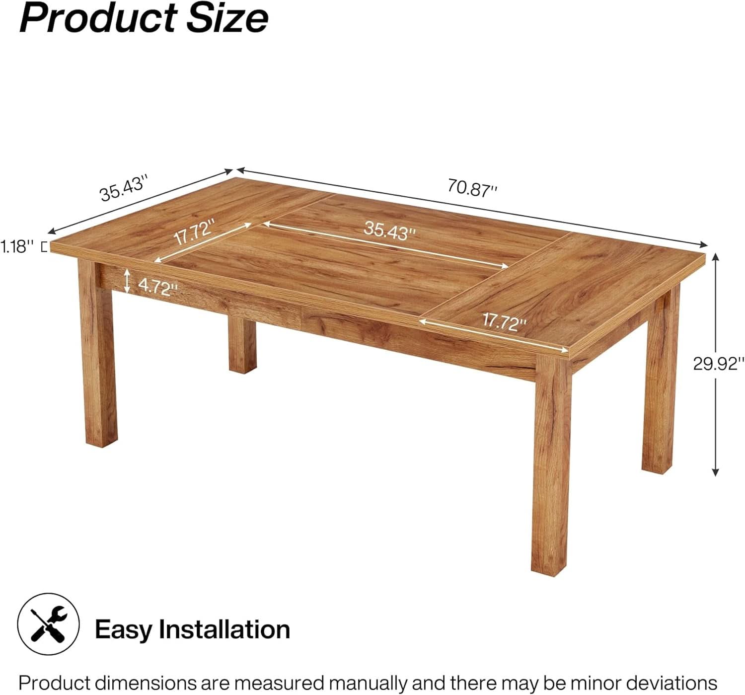 70.87 Inch Wood Dining Table Farmhouse Thickened Legs