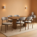 Wooden Dining Chairs Set Of 6 With Light Grey Upholstery