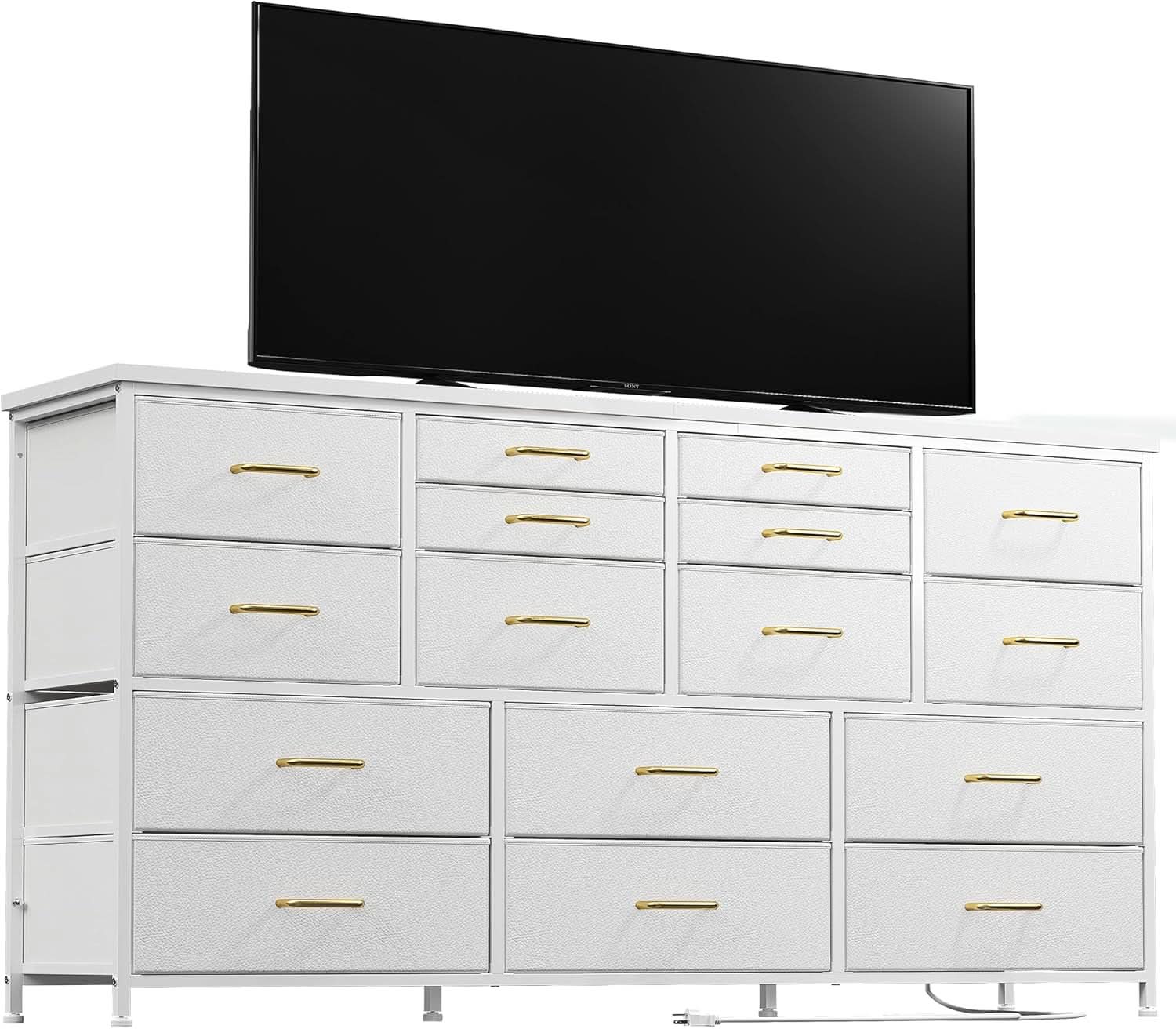 White Dresser TV Stand With Power Outlet And USB 51In Wide