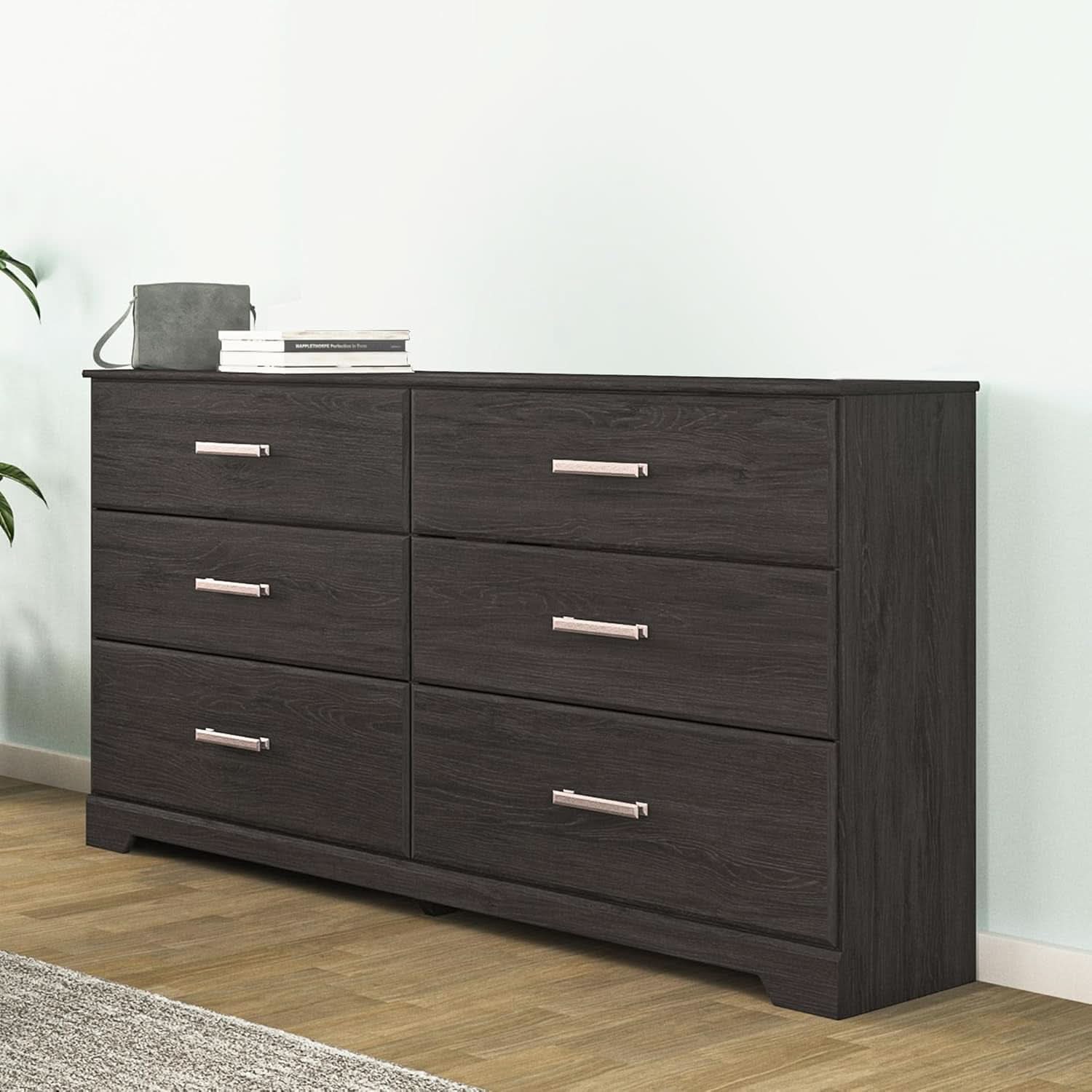 Six Drawer Dresser With Black Matte Engineered Wood