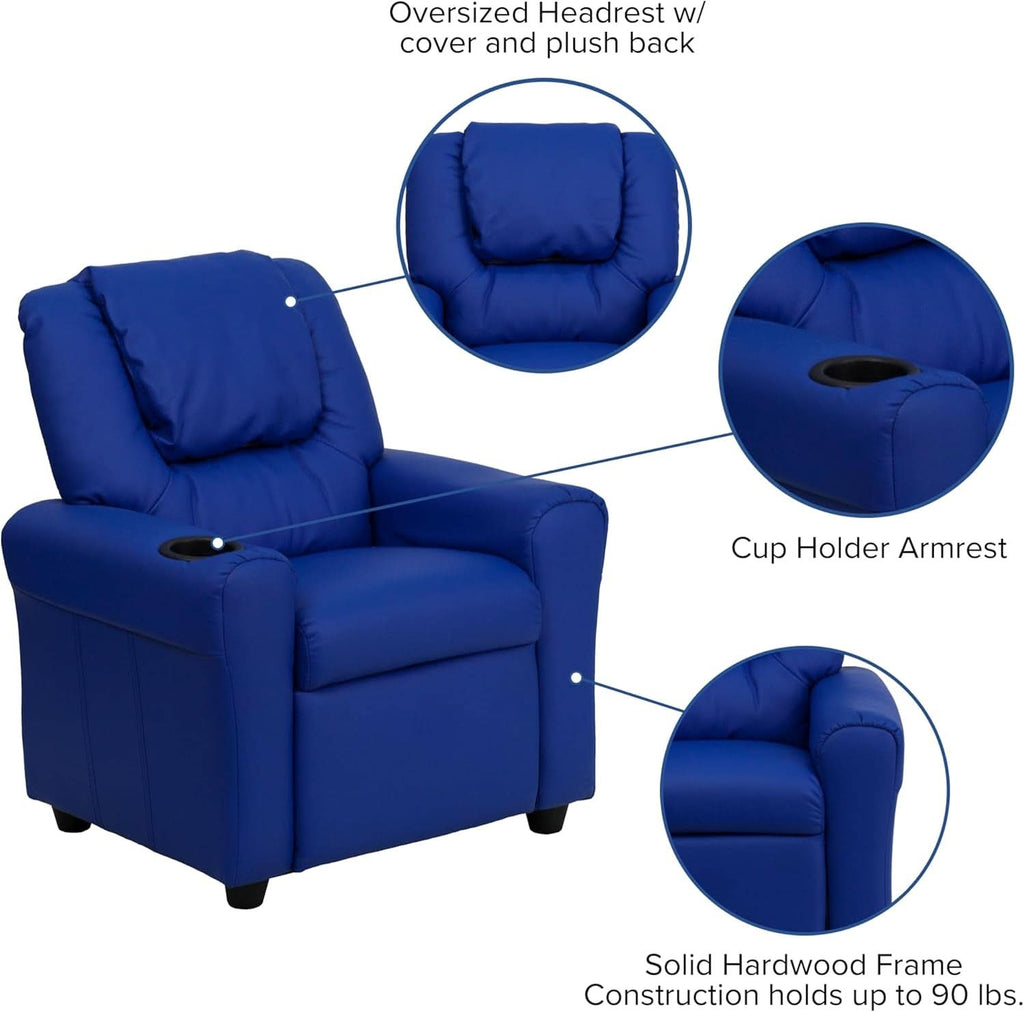 Vana Vinyl Kids Recliner Blue With Cup Holder And Headrest
