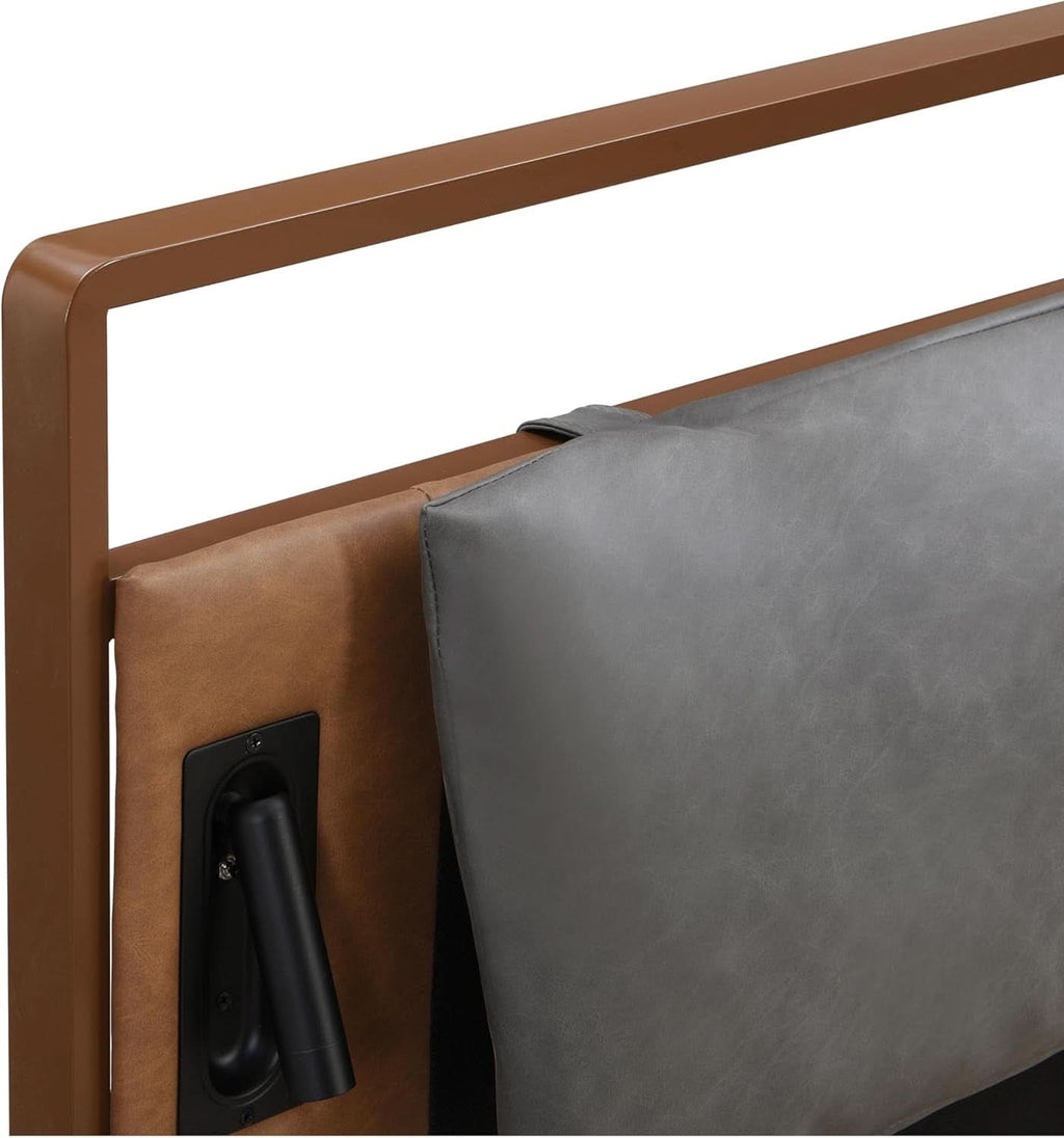 Brown Upholstered Bed Frame With Integrated Night Lights