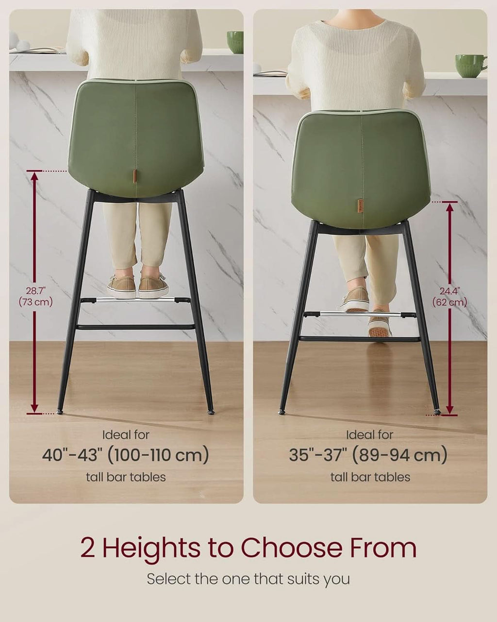 Green Leather Bar Stools With Back Modern Set Of Two