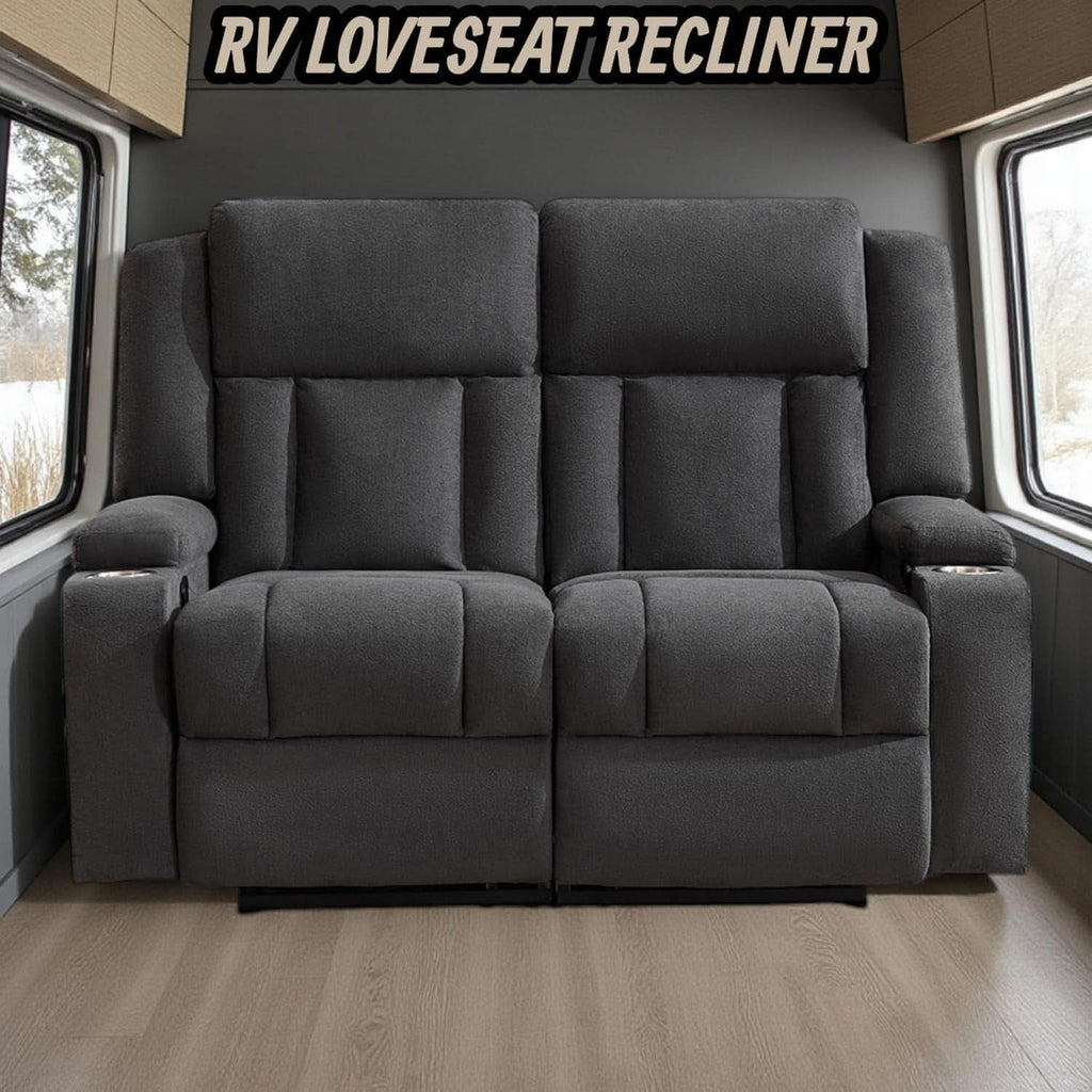 Dark Gray Two Seat Recliner Loveseat With Cup Holders