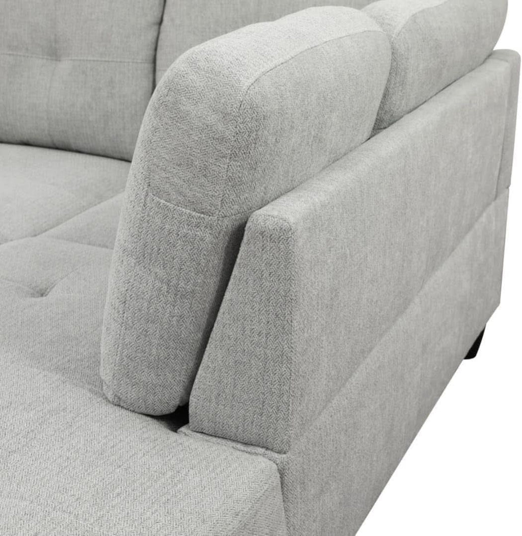 L Shaped 3 Piece Flannel Sofa With Storage Ottoman Grey
