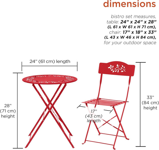 Indoor Outdoor 3 Piece Folding Bistro Set Red Table Chairs