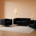 3 Piece Velvet Living Room Set Black Loveseat And Chairs