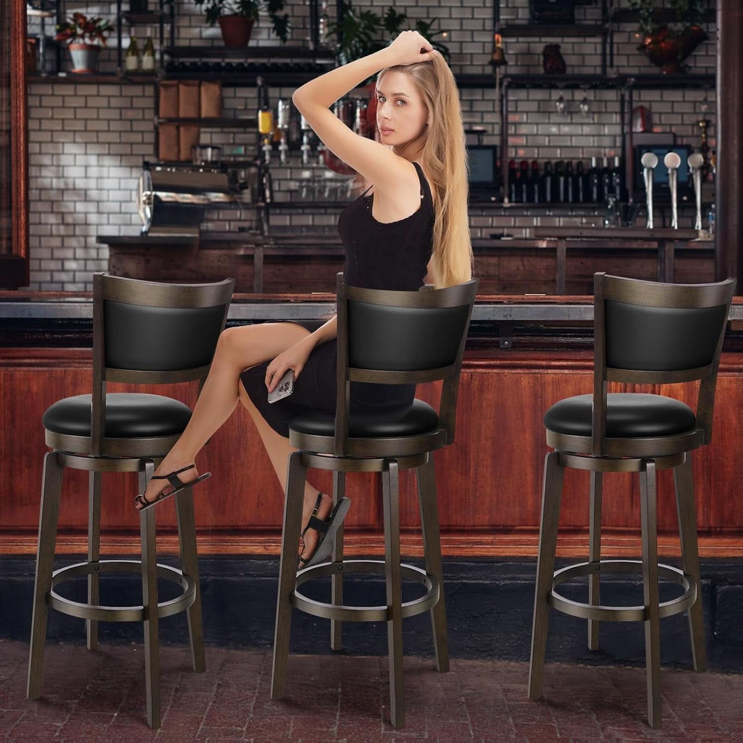 24 Inch Counter Height Swivel Bar Stools Black Set Of 2