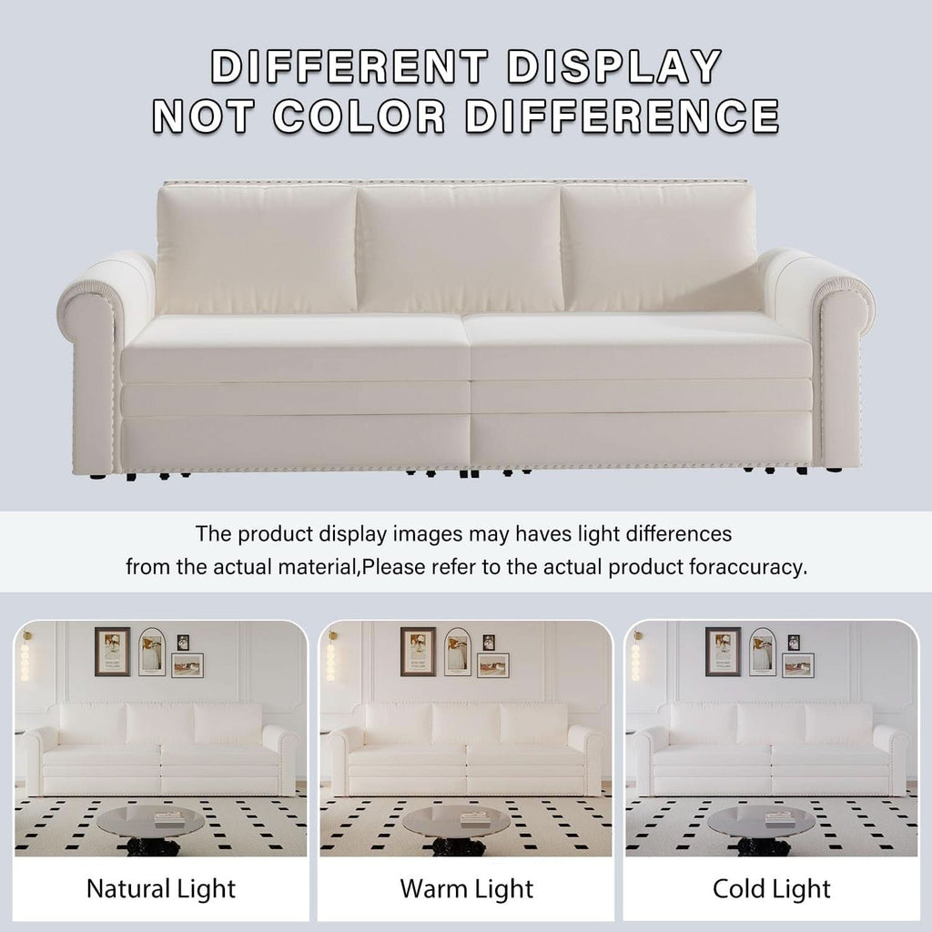 King Size Multifunctional Sleeper Sofa Beige Velvet