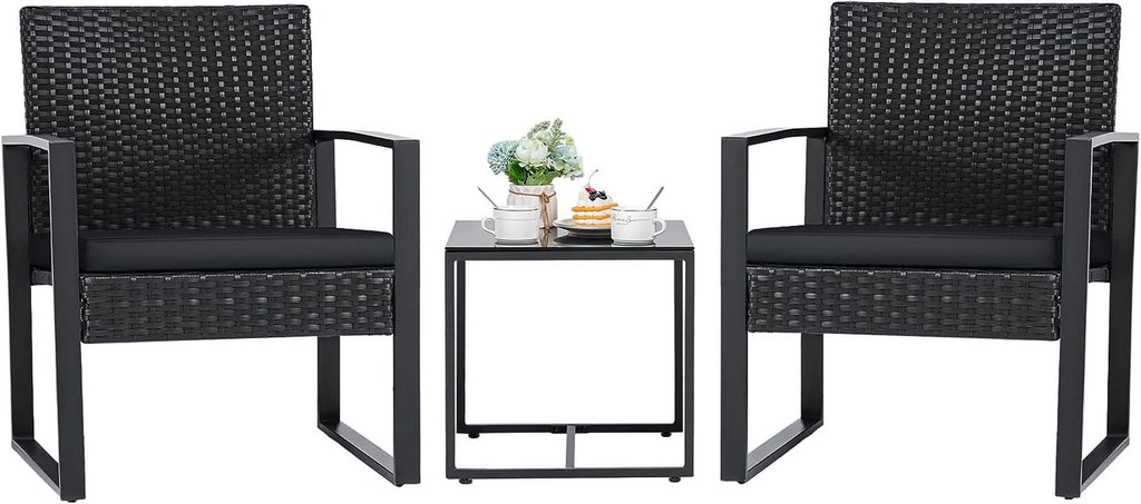 Black Cushioned Outdoor All Weather Patio Conversation Set