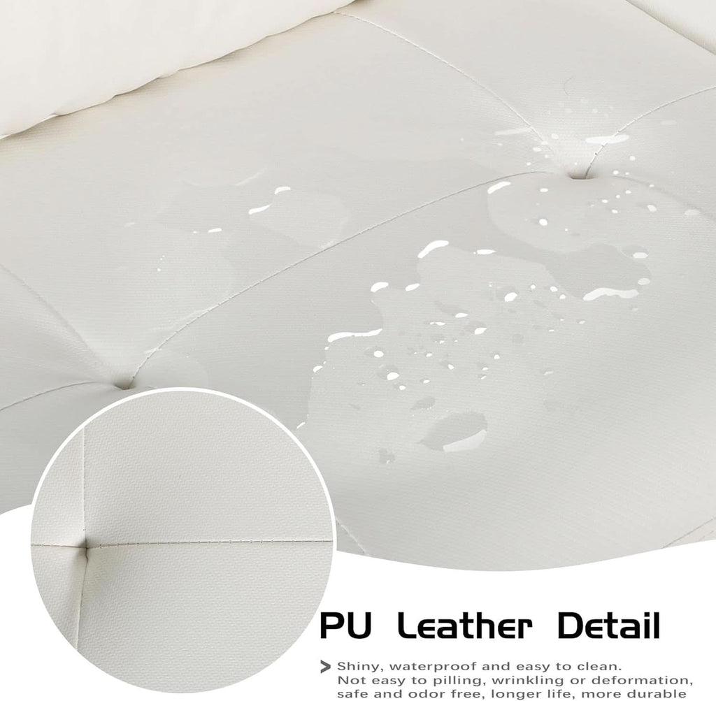 White Leather Loveseat Mid Century Modern Button Tufted