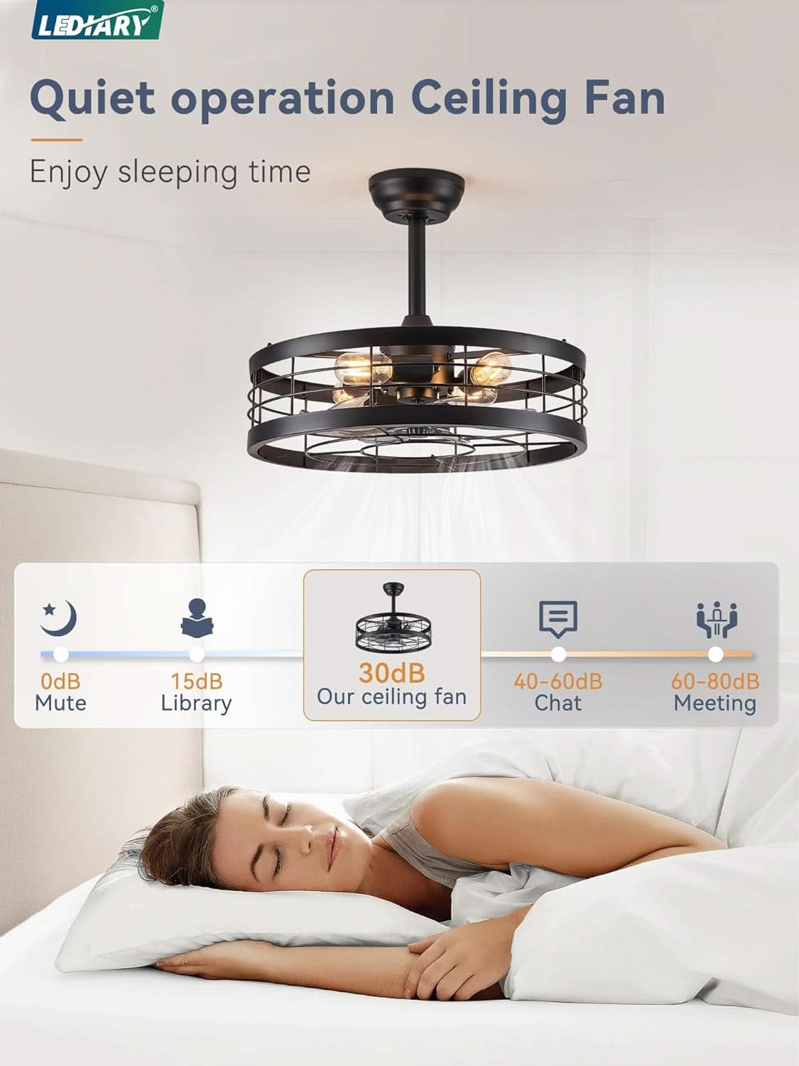 20 Inch Black Bladeless Fandelier Ceiling Fan With Light And Remote 6 Speeds For Kitchen Bedroom Living Room