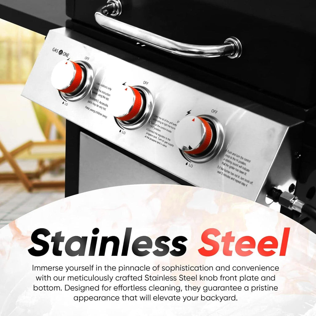 3 Burner Stainless Steel Propane Gas Grill With Cabinet