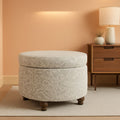 Gray Floral Storage Ottoman Large Round For Living Room