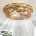 Handwoven Rattan Boho Ceiling Fan 20 Inch Brown Finish