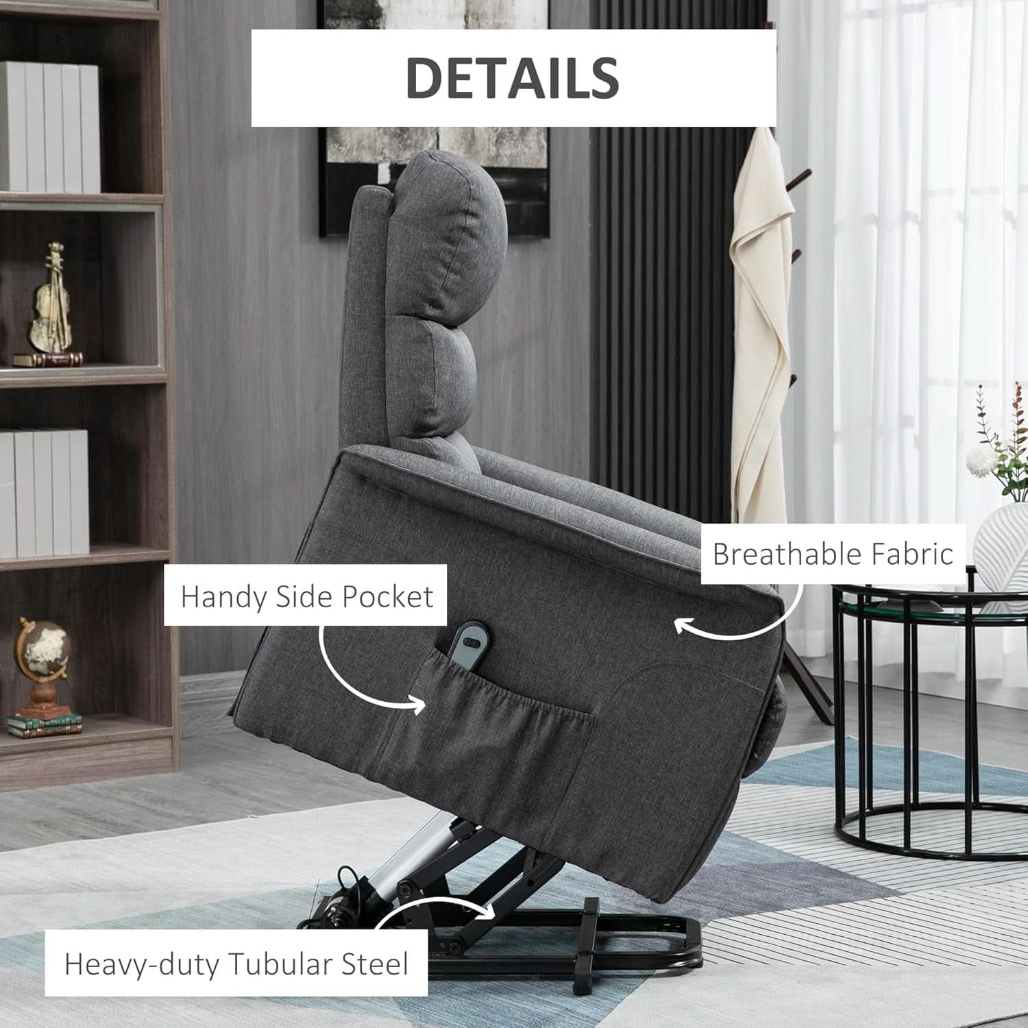 Power Lift Recliner Chair Gray With Remote Control
