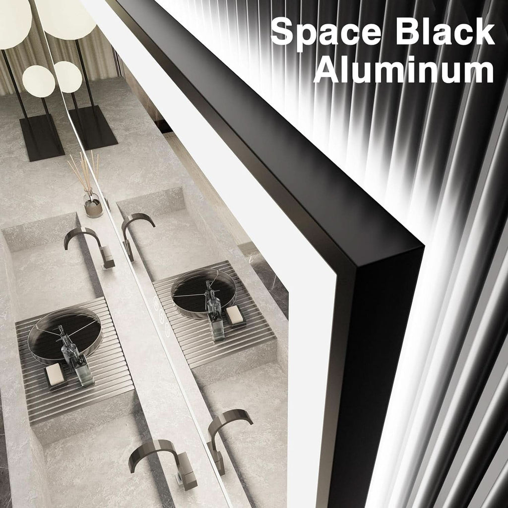 60X40 Matte Black LED Bathroom Mirror With Dimmable Lights
