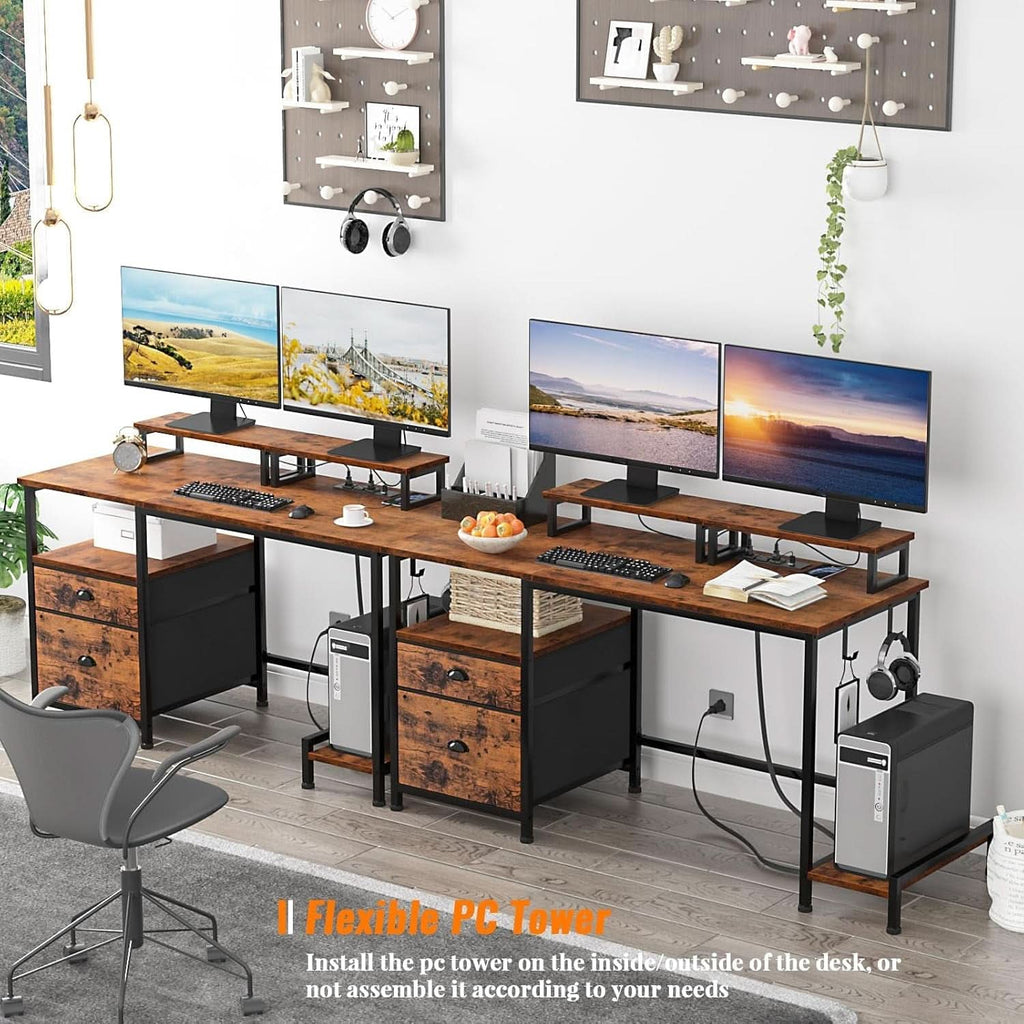 47 Inch Computer Desk With Power Outlets Monitor Stands