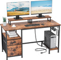 47 Inch Computer Desk With Power Outlets Monitor Stands